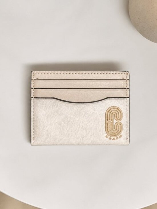 Coach Accessories - Coach Leather Card Case Wallet Signature Canvas Retro Coach Patch 1299 Chalk